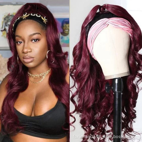 Headband BodyWave Wig Human Hair Ombre 1B 99J 30 Headband Wig With Headband Attached Branzilian Body Wave Wig For Women